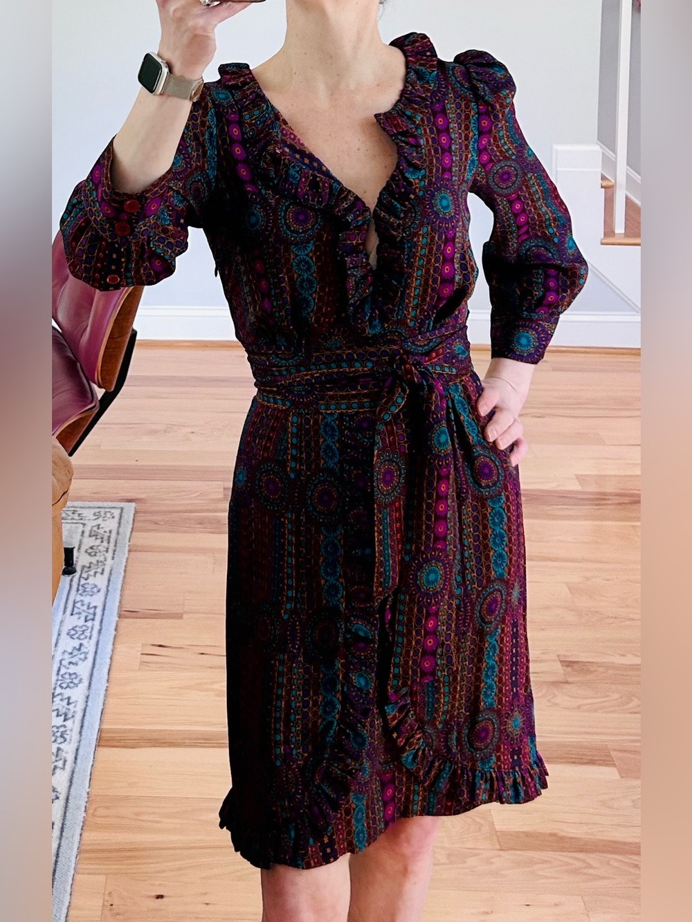 MARC BY MARC JACOBS 100% Silk Crepe Jewel Colors Belted Dress